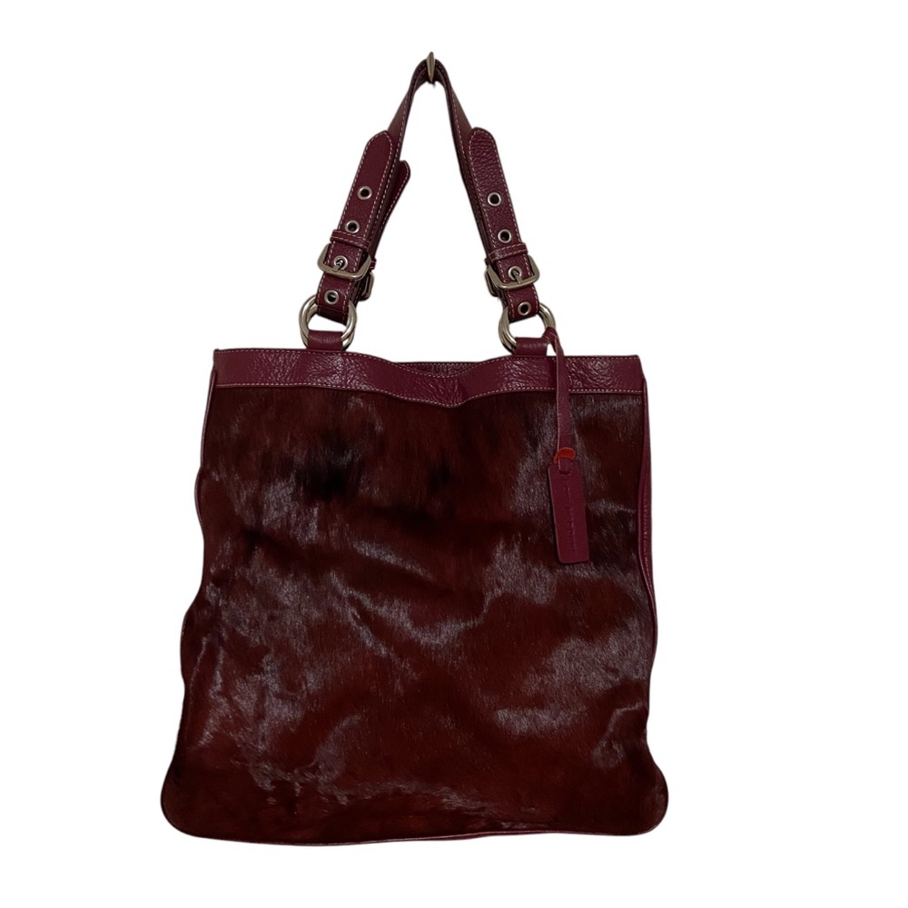 Aqua Madonna Leather Calf Hair Burgundy Merlot Wine Large Purse Tote Bag